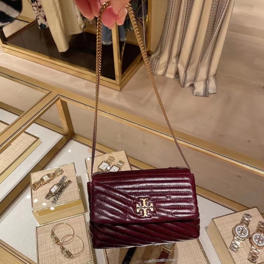 Tory Burch Mini Kira Burgundy Quilted Shoulder Bag